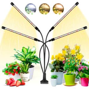 Wolezek Grow Lights for Indoor Plants, 80 LED 4 Heads Full Spectrum Grow Light with Clip, Plant Light with 5000K 3000K 660nm LED Chips, Auto Timer 6 12 16 Hrs, Grow Lamp for Seed Starting
