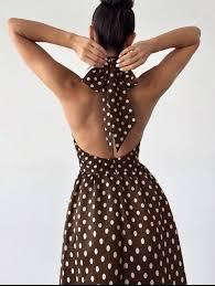 Women Polka Dot Dress, Brown, Size Small