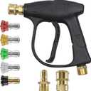 Short Pressure Wash Gun, 3000 PSI Power Wash Gun, High Pressure Washer Handlewith 3/8" Male 1/4" Quick Connect Fittings and 5 Colored Nozzle Tips for Garden Hose High Pressure Wash Gun