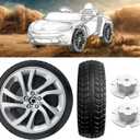 2Pack 26CM/10'' EVA Solid Compound Tires for Power Wheels Ride on Car Alligator Tires&Wheels Upgrade,1.2CM/0.47in Aperture Front/Rear Wheel for Car/SUV/UTV/ATV/Motorcycle Replacement Parts (White wheel hub)