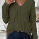 PRETTYGARDEN Fall Fashion 2026 Long Sleeve Shirts for Women Ribbed Knit V Neck Dressy Casual Lightweight Sweaters Tunic Tops (Green, S)