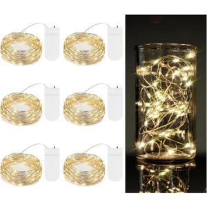 TingMiao 6 Pack Fairy Lights Battery Operated 7.2 ft 20 LED Mini String Lights Waterproof Silvery Copper Wire Firefly Starry Lights for Wedding Bedroom Party Christmas Decor(Warm White)