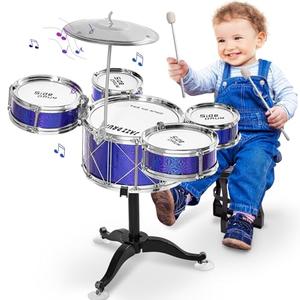 Tinylife Kids Drum Set, Toddlers Musical Toys Drum Kit with 5 Drums, Stool, Sticks and Cymbal Kids Musical Instruments Toy Set for 2 3 4 5 Year Old Boys Girls Gifts