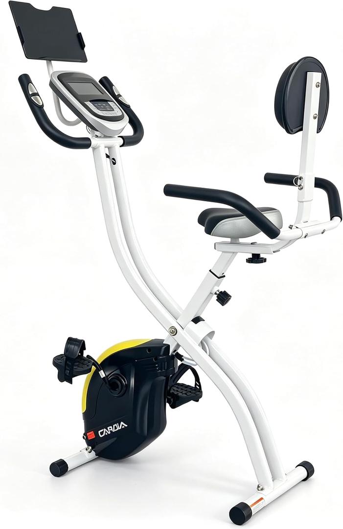 Folding Exercise Bike, Foldable Upright Stationary Bike, Indoor Cycling Magnetic X-Bike with 16-Level Electronic Resistance, Back Support Cushion for Home Gym