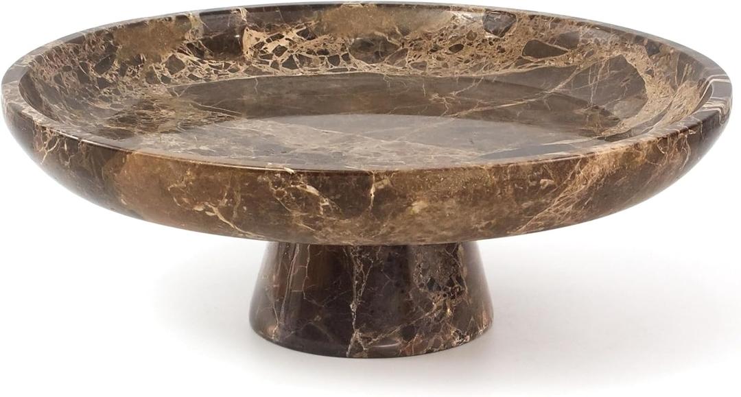 YMXYJM Natural Marble Fruit Bowl for Kitchen Counter 10.2", Large Decorative Bowl Pedestal for Home Decor, Fruits Holder For Dining Table, Brown