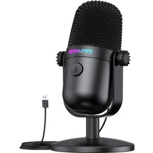 Gaming Microphone with Noise Cancellation & Mute Button, USB Condenser Mic for Streaming/Recording, Ultra-Compact Design, Compatible with PC/Mac/PS4/PS5, Podcast/YouTube/Twitch/Discord (Black)