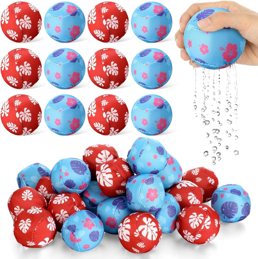 24 Pcs Hawaii Cartoon Themed Water Balls Pool Party Favors 2 Inch Hawaii Luau Beach Balls Red Blue Flower Patterns Absorbent Pool Toys for Kids Party Supplies