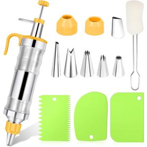 Frosting Piping Kit Cake Decorating Tools Supplies Icing Piping Kit Cupcake Decoration Gun Set Dessert Decorator Syringe Tools 6 Russian Piping Icing Nozzles Cupcake Frosting Filling Injector(Yellow)