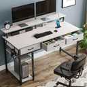 Rolanstar Computer Desk with Power Outlets & LED Light, 55 inch Home Office Desk with Drawers and Storage Shelves, Writing Desk with Monitor Stand, Modern Work Study Desk for Home Office, White