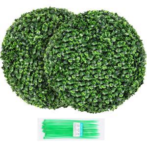 2 Pack 19" Artificial Boxwood Topiary Ball with Ultra-Dense 8-Layer Foliage - UV-Resistant Faux Boxwood Plant for Outdoor Garden, Balcony, Backyard, Home Decor, Premium Decorative Topiary Balls