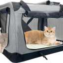 Fhiny Large Cat Carrier for 2 Cats, 24"x17"x17" Soft Dog Crate Collapsible Portable Travel Pet Carrier Bag Durable Breathable Foldable Kitten Carrier Bag for Puppy Cats Under 45 Lbs Grey