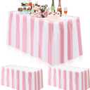 3 Pack Pink Carnival Table Skirt Party Decorations Pink and White Striped Table Skirts Disposable Carnival Decorations for Circus Party Decor Wedding Baby Shower Supplies, 29" x 14 ft