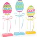 3 Pieces Easter Tiered Tray Decor,Wooden Eggs Decor,Colorful Easter Table Decorations for Home Farmhouse Kitchen Decorations (Colorful)