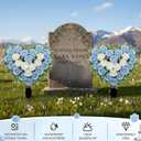 Frienda 2 Sets Artificial Cemetery Flowers Grave Stake Memorial Day Metal Gravesite Markers for Mom Dad, Outdoor Grave Spring Decorations(Heart,Blue,White)
