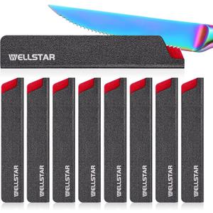 WELLSTAR Steak Knife Edge Guards Set, 8 Piece Universal Blade Covers, BPA Free ABS Protective Blade Sheaths, Non-Scratch Felt Lining Kitchen Utility or Steak Knives Covers (Knives not included)