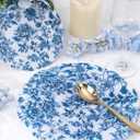 WDF 20PCS Blue Plastic Plates - Baroque White and Blue Plates - Chinoiserie Floral Party Decorations for Birthday/Tea Party/Spring, Blue Juyi Flower, 10inch 7inch