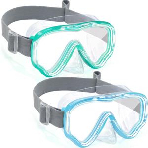 Vvinca Swim-Goggles with Nose Cover, 2 Packs Elastic Fabric Strap Snorkel Swim Mask Anti Fog UV No Pull Hair for Kids 3-14