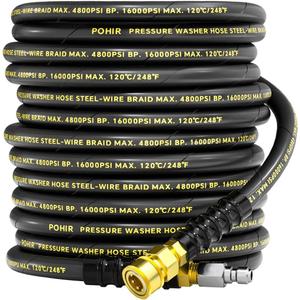 3/8" Pressure Washer Hose 50ft 4800PSI, Power Washer Hose Steel Wire Braided with Swivel Quick Connect, Commercial Grade Industrial High Pressure Water Washing Hose (4800PSI, 50FT)