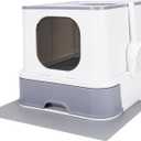 RIZZARI Large Cat Litter Box: White Plastic Top-Entry Cat Box - Leak-Proof Enclosed Design Reduces Odor for Bedroom Living Room