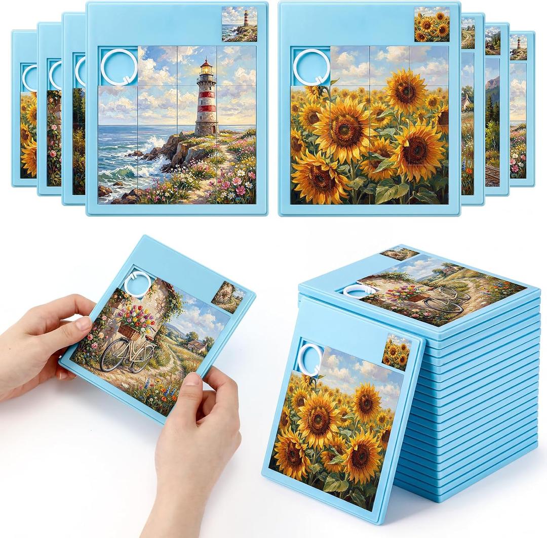 Junkin 23 Pcs Large Slide Puzzle Game Brain Teaser Sliding Puzzle for Adult, 16 pieces