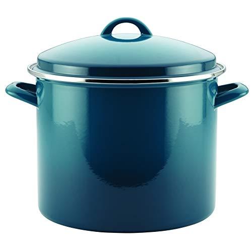 Rachael Ray Enamel on Steel Stock Pot/Stockpot with Lid, 12 Quart, Marine Blue
