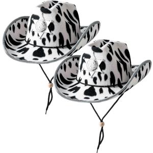 Spooktacular Creations 2 Pcs Adult Kids Felt Cow Print Cowboy Hat, Halloween Costume Accessory for Boys Girls, Cowgirl Hat for Women Wild West Themed Parties