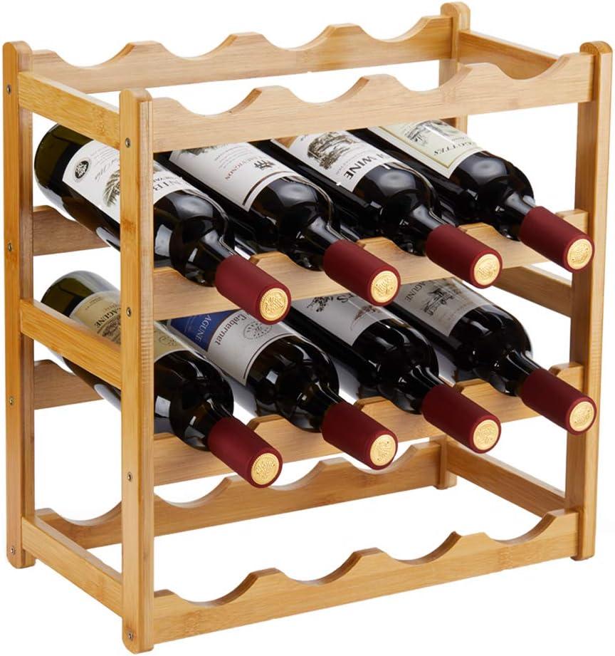 Homevany Bamboo Wine Rack, Sturdy and Durable Countertop Wine Storage Cabinet Shelf for Pantry  4 Tiers 16 Bottle Wine Rack