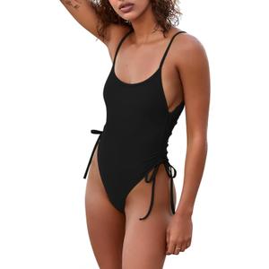 KRLAGAPAS Women's Black Cheeky One Piece Bathing Suit Swimsuit Tummy Control High Cut Sexy, SW02Black L