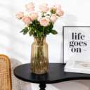 Amber Glass Vase, 8.7 Inch Tall Ribbed Flower Vase for Bouquet, Centerpiece, Dining Table Decor, Modern Hydroponic Clear Vases Decorative for Home Decor, Wedding, Office, Housewarming Gift