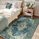 RELEANY Area Rugs 3'x5' Washable Non-Slip, Floral Vintage Distress Print Pattern Medallion Carpet for Living Room Bedroom Dining Room, Dark Blue Vintage