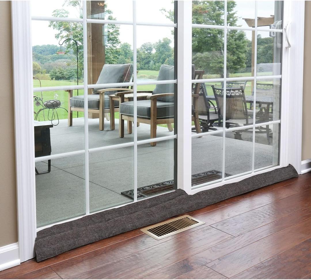 HOME DISTRICT Sliding Door Draft Stopper - Glass Door Draft Blocker, Patio Under Door Draft Stopper, Door Air Blocker Draft Dodger Approx. 71" Long - Black Faux Linen