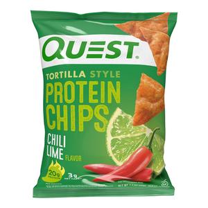 Quest Nutrition Chili Lime Tortilla Style Protein Chips, 20g Protein, 3g Net Carbs, Low Carb, Gluten Free, 1.1 oz (Pack of 12)(BB: 07/07/2026)