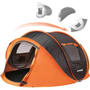 EchoSmile Instant Pop Up Camping Tent, 4 Person Easy Setup, Black & Orange
