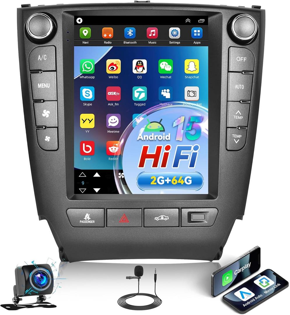 2G+64G Android 15 Car Stereo for Lexus IS350 IS250 2006-2012 with Wireless Carplay Android Auto,9.7" HD Touch Screen Car Radio with GPS/WiFi,Bluetooth,FM/RDS Radio,HiFi,SWC+Backup Camera 2G+64G Android 15 Car Stereo for Lexus IS350 IS250 2006-2012 with Wireless Carplay Android Auto,9.7" HD Touch Screen Car Radio with GPS/WiFi,Bluetooth,FM/RDS Radio,HiFi,SWC+Backup Camera