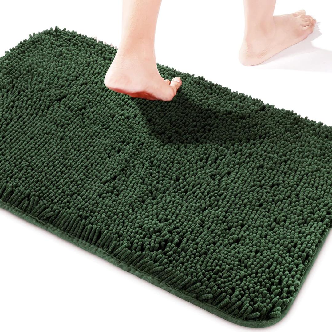 Yeaban Dark Green Bathroom Rugs  Thick Chenille Bath Mats | Absorbent and Washable Bath Rug Non-Slip, Plush and Soft Rugs for Bathroom, Kitchen, Shower, Sink - 17" x 24"