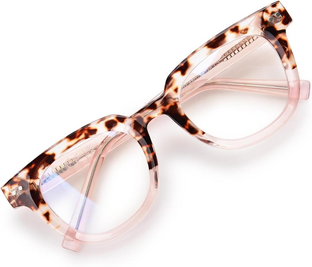 OPTOFENDY Oversized Blue Light Blocking Glasses for Women, Fashion Square Computer Eyeglasses (Baby Pink)