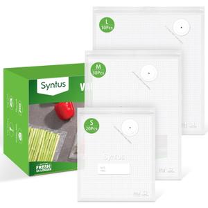 Syntus Vacuum Sealer Bags for Food, 60 Pcs (S+M+L) 8" x 10" and 10" x 13.8" and 11.8" x 13.8" Food Storage Bags for Sous Vide Cooking Microwave Heating, Air Valve Zipper Bags