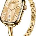 Slim Gold Bracelet Apple Watch Bands for Women(No Case) 38mm 40mm 41mm 42mm, 0.3 Inch Width Stainless Steel Thin Dressy Metal Band for iWatch 12/11/10/9/8/7/6/5/4/SE/3/2/1 Series Elegant Luxury Strap
