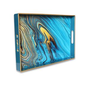 Spsyrine Serving Tray, Marble Decorative Tray Plastic Rectangular Coffee Table Tray for Living Room, Storage, Kitchen, Ottoman, Bathroom Decor. 15.6” X 10.2" LJRE