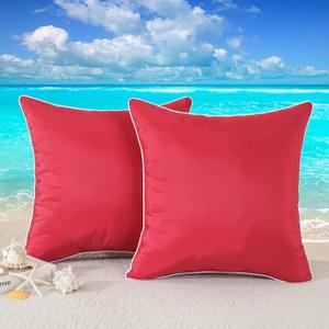 TAOSON Pack of 2,Red Outdoor Waterproof Pillow Covers Decorative Farmhouse Throw Cushion Covers Square Solid Color Couch Pillow Covers Spring for Patio Tent Bed Sofa Living Room 18"x18"/45x45cm