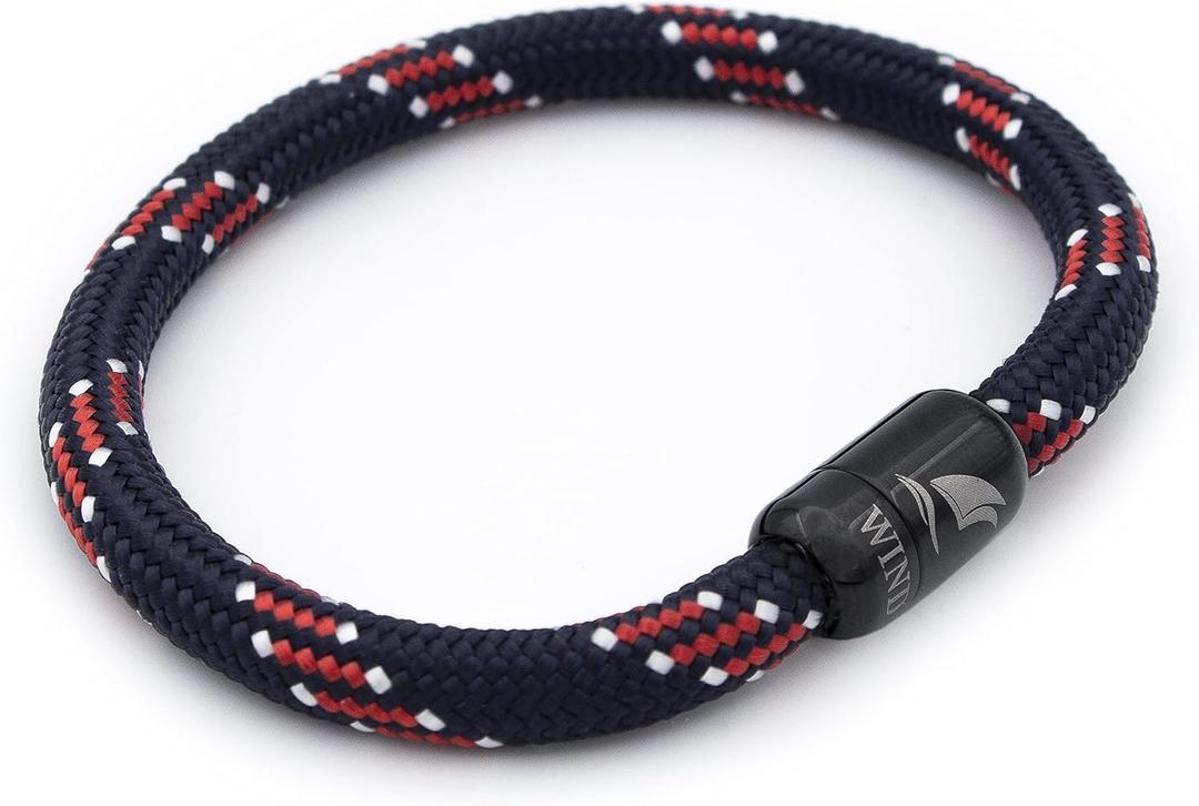 WIND PASSION - Paracord Bracelet for Men & Women | Nautical Bracelet Inspired by Sailor Sea Apparel | Handmade with Braided Rope and Magnetic Clasp | For Men and Women looking for a Sports, Athletic or Surf Style | Waterproof Resistant | (Large ( Wrist size: 6.86 - 7.64 inch ), Black Magnet - Victory)
