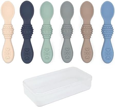 Elk and Friends Silicone Baby Spoons | Travel Case Included | First Stage Infant Toddler Spoon | Baby Led Weaning Stage | Dishwasher Safe