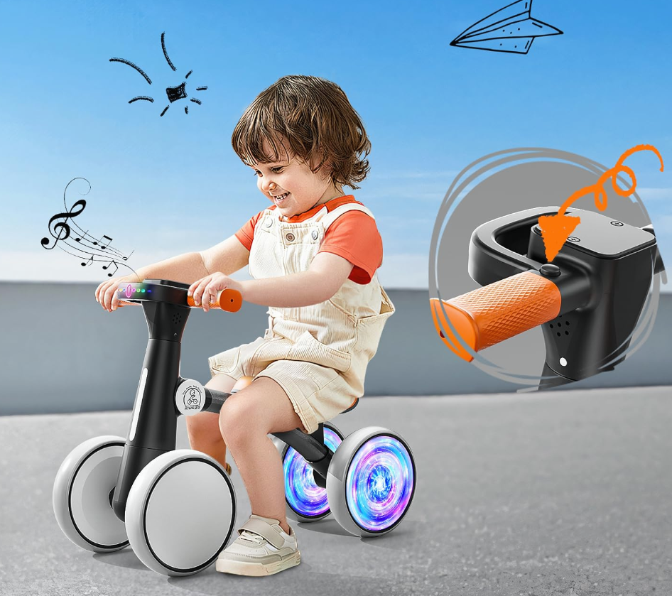 Colorful Lighting Baby Balance Bike Toys for 1 Year Old Boy Gifts, 10-36 Month Toddler Balance Bike, No Pedal 4 Silence Wheels & Soft Seat First Bike, One Year Old Boy Birthday Gift 