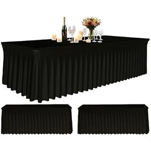 Zrlljp 3 Pack Black Spandex Table Clothes for 6 Foot Rectangle Tables, Fitted Stretch Spandex Table Cover 6ft Black Tablecloths with Desk Skirt for Weddings Birthday Parties Banquet Baby Shower