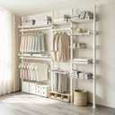 Adjustable Storage Rack, No Drilling Floor Standing Closet Organizer, White