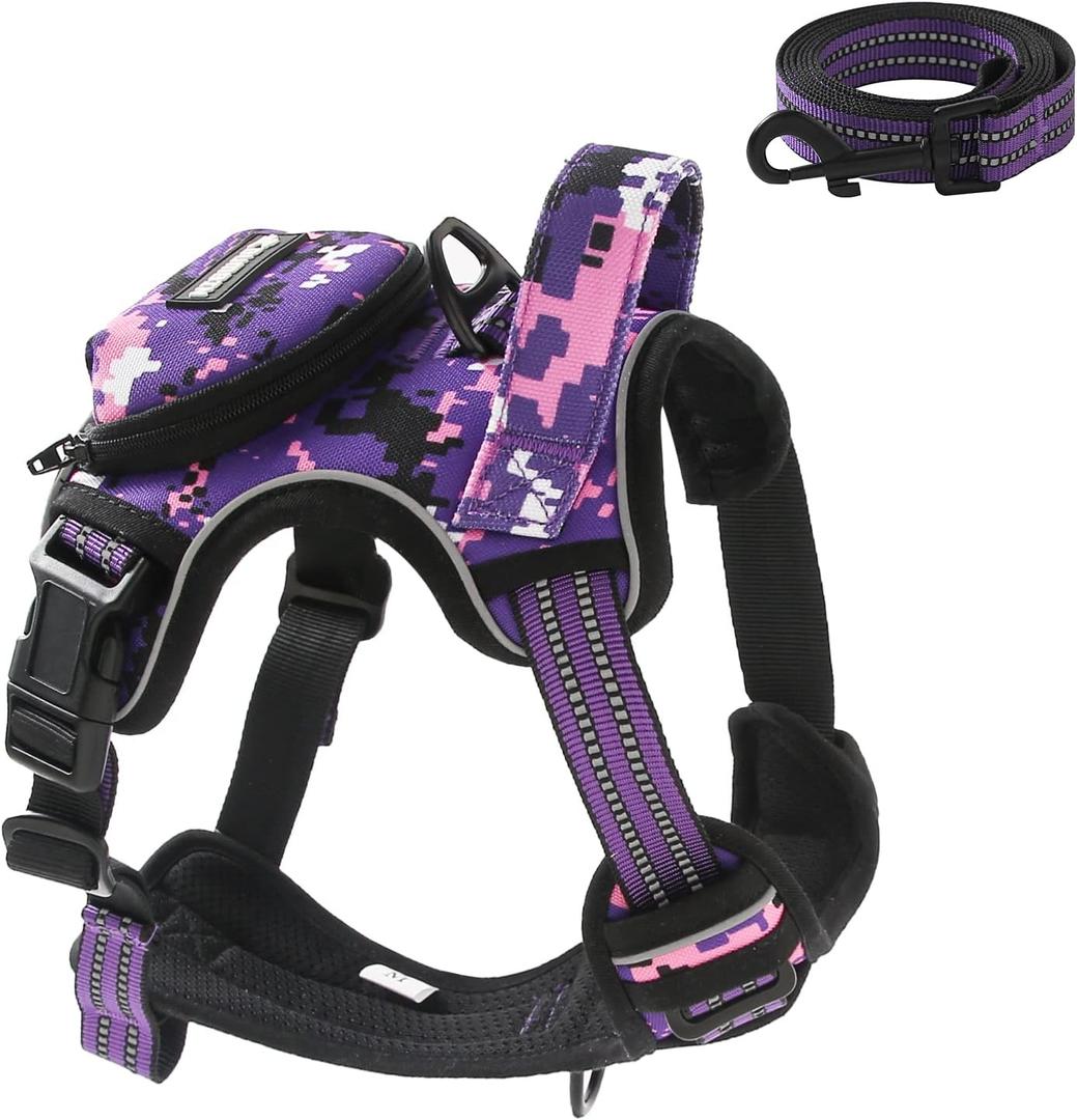 No Pull Dog Harness for Medium Dogs, Adjustable No Choke Pet Vest with Dog Leash Fit Smart Reflective Pet Walking Harness for Training Easy Control Soft Handle Purple Camo, M No Pull Dog Harness for Medium Dogs, Adjustable No Choke Pet Vest with Dog Leash Fit Smart Reflective Pet Walking Harness for Training Easy Control Soft Handle Purple Camo, M