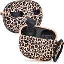AIRSPO Case for Beats Studio Buds/Beats Studio Buds Plus Case Cover 2021/2023 Silicone Floral Printed Protective Beats Studio Buds Earbuds Headphones Case Cover Skin with Keychain (Khaki/Leopard)
