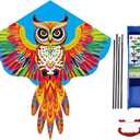 Large Owl Kite, 52x46inch Single Line Colorful Kite with Long Tail Beginner with Winding Handle and 100m Line Outdoor Park Games Activities