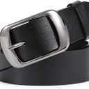 WHIPPY Women Leather Belts for Jeans Pants Fashion Dress Belt for Women with Solid Pin Buckle, Black, L