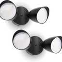 UME 2-Packs 2500 Lumen 32 Watt 28 LED Dual-Head Floodlight Outdoor, Full Metal Design, Waterproof Exterior Security Wall Light 5000K for Patio, Garden, Yard-Black